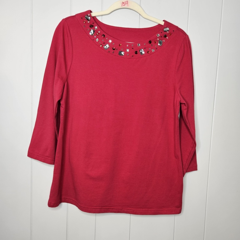 breckenridge‎ Medium Red Shirt Top Bling Neck Line